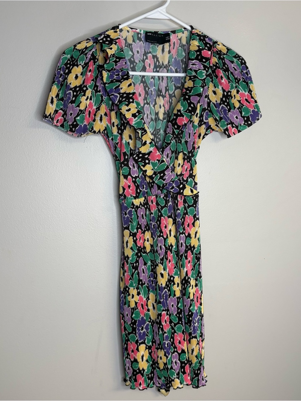 ASOS Black Floral Mini Dress with Yellow, Pink & Purple Blooms